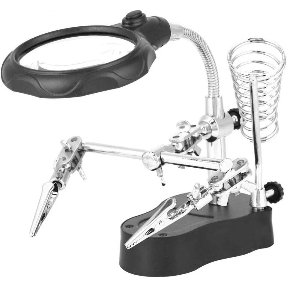 TE-801 Helping Hand With LED Magnifying Glass & Soldering Iron Stand