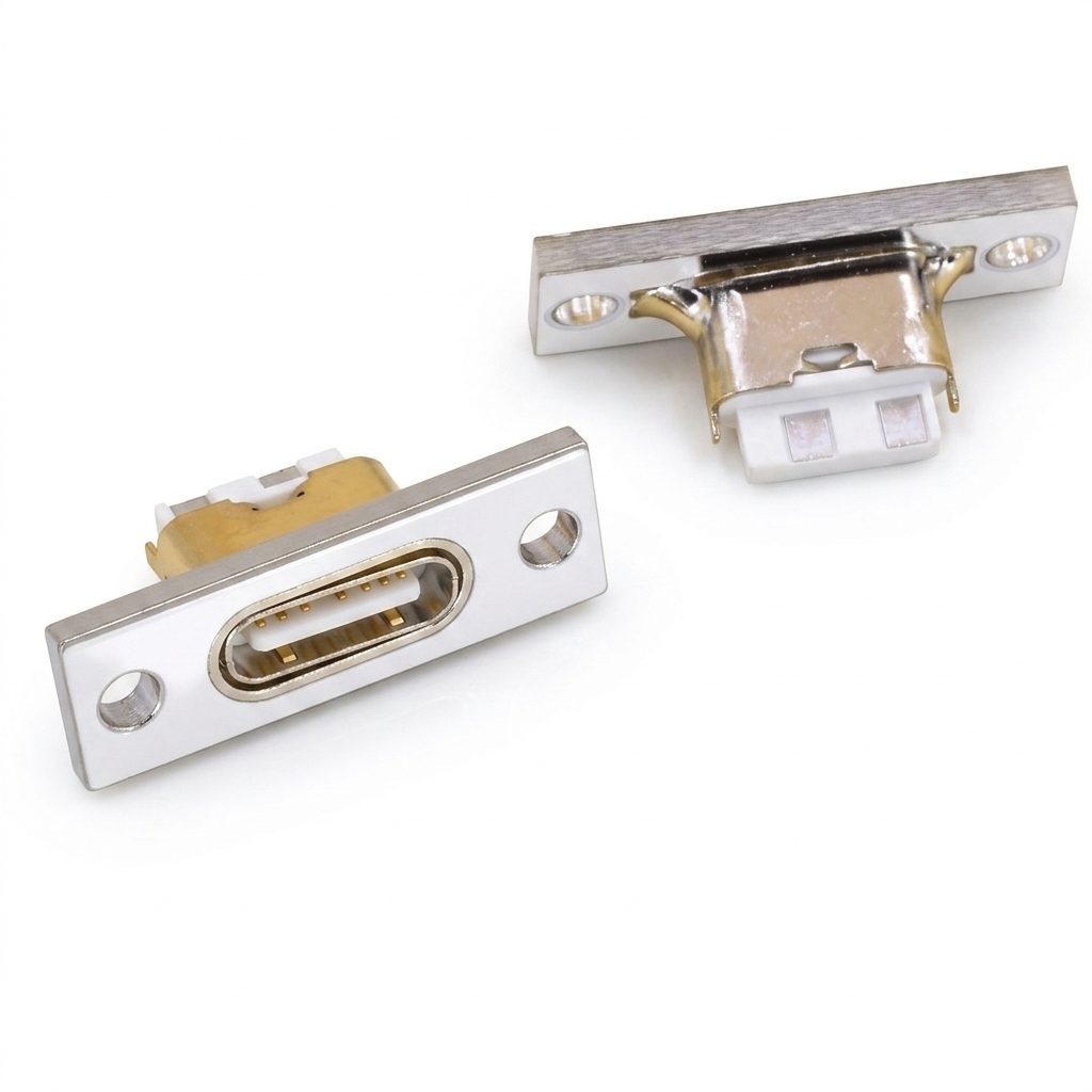 USB Type-C Female Panel Mount Socket 2 Pin with Screw Hole (White Board)