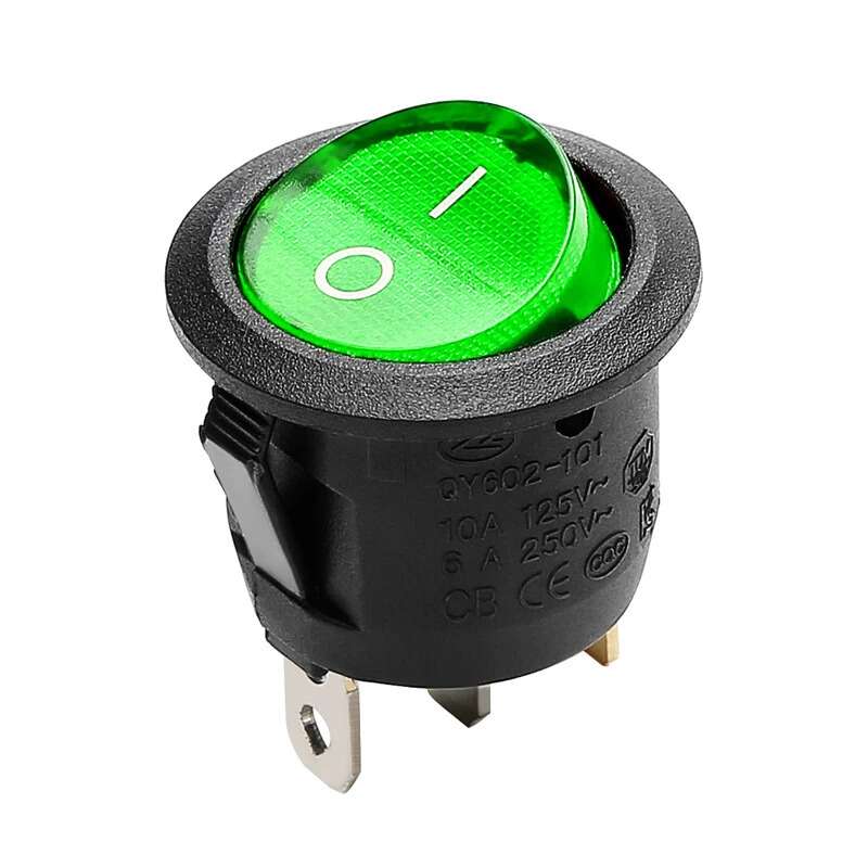 KCD1 ON/OFF Rocker Switch 3Pins 6A/250VAC 10A/125VAC 20mm with LED - Green