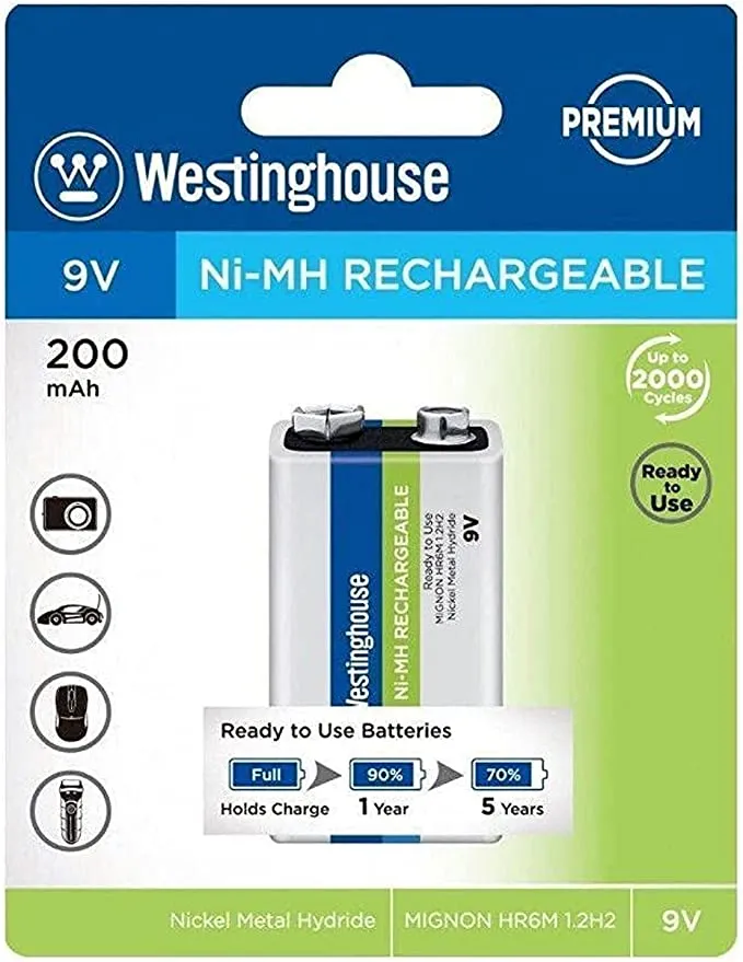 Battery 9V westinghouse (Ni-MH) Rechargeable 200mah