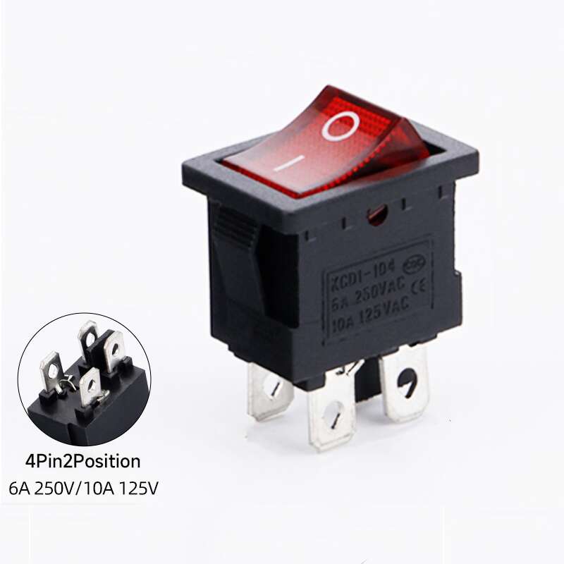 KCD1-104 ON/OFF Mini Rocker Switch 4Pins 6A/250VAC 10A/125VAC with LED - Red