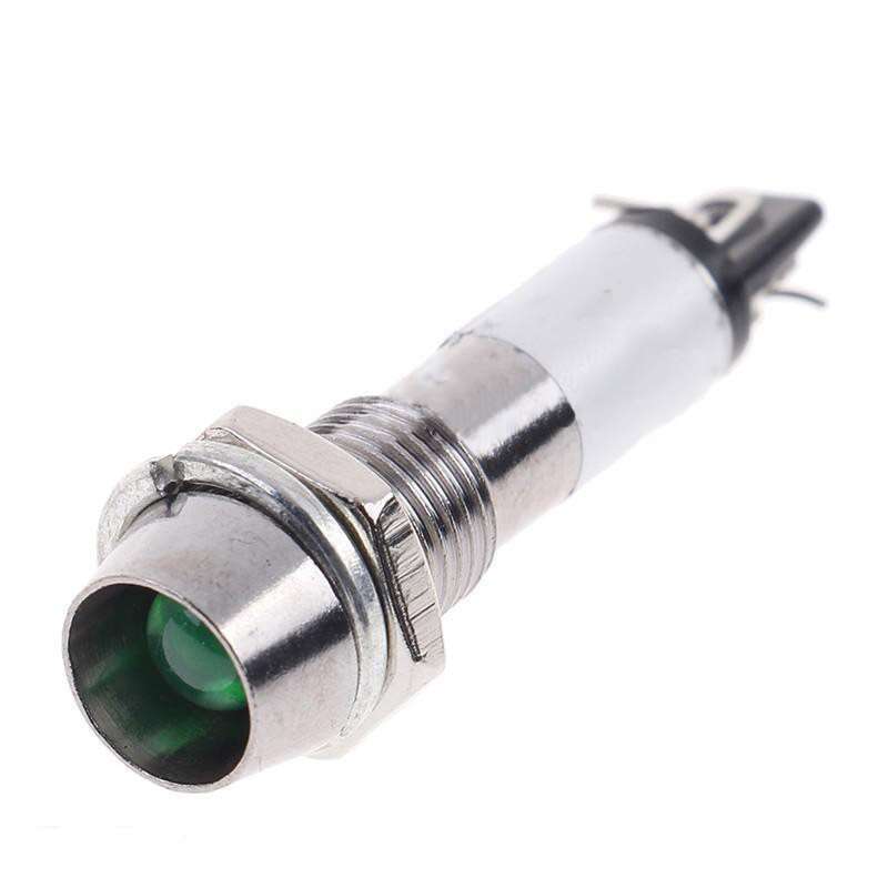 LED Indicator Light with Metal Cover for 220VAC - Green