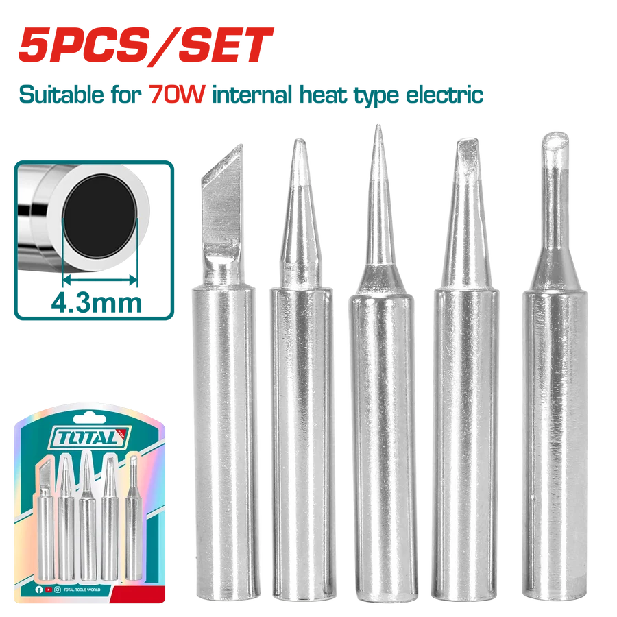 TOTAL 5-Piece Soldering Iron Tip Set 4.3mm for 70W Soldering Iron - TET065431