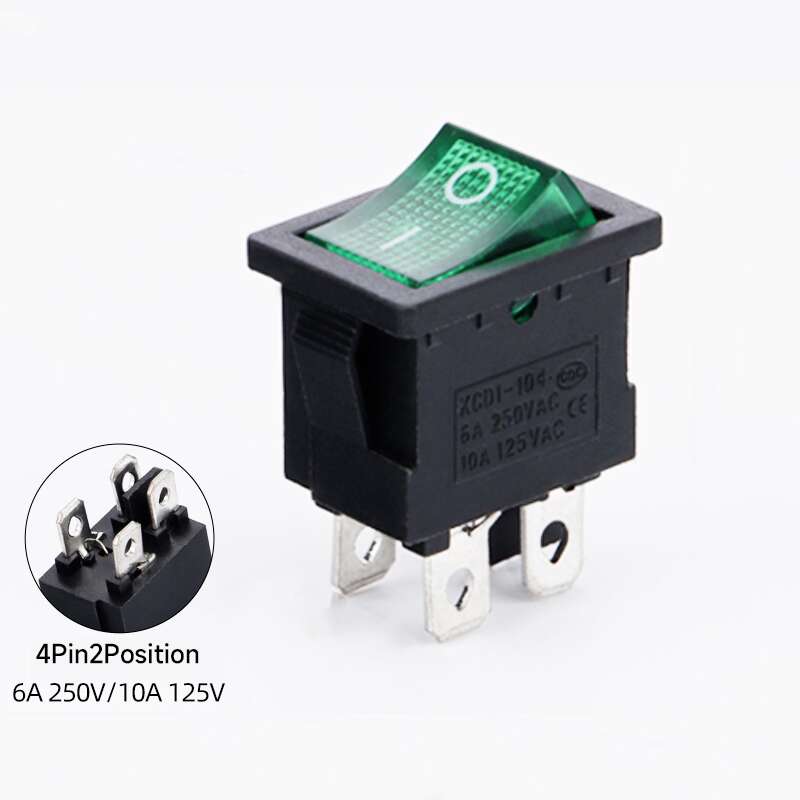 KCD1-104 ON/OFF Mini Rocker Switch 4Pins 6A/250VAC 10A/125VAC with LED -  Green