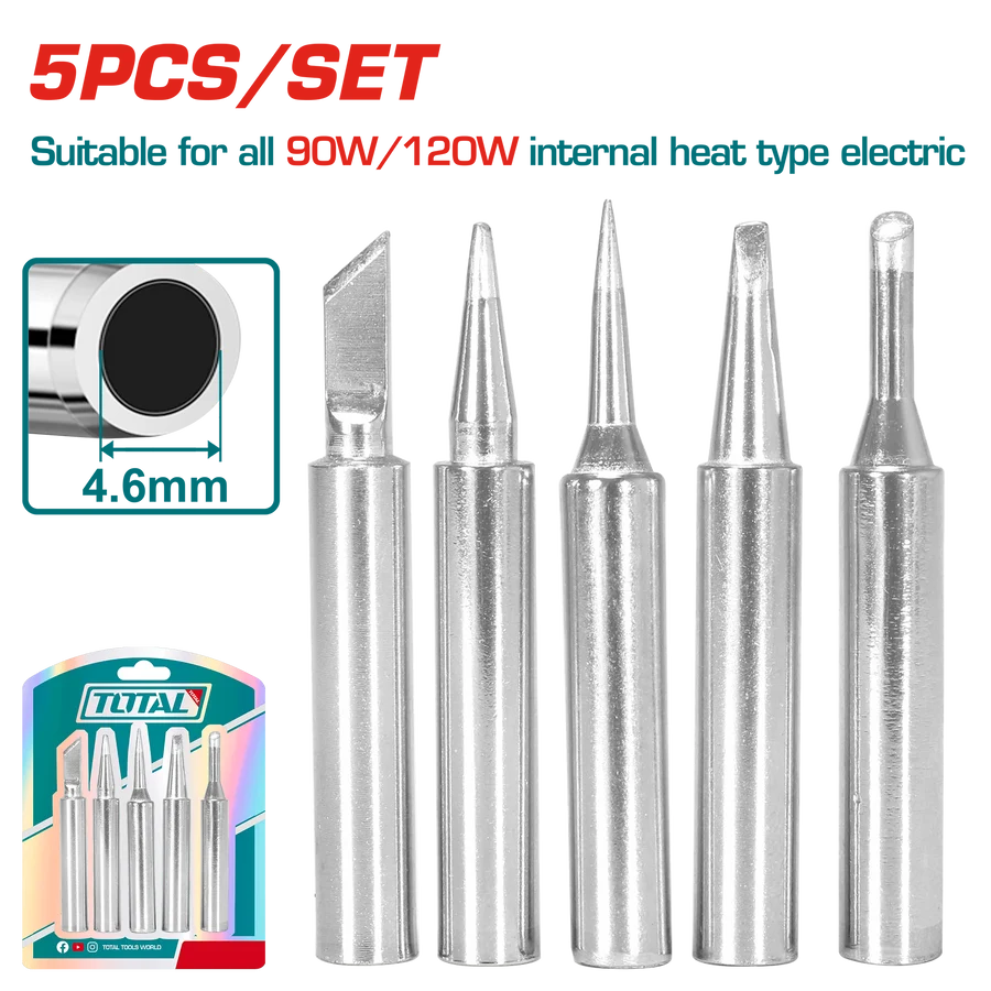TOTAL 5-Piece Soldering Iron Tip Set 4.6mm for 90W / 120W Soldering Iron - TET065461