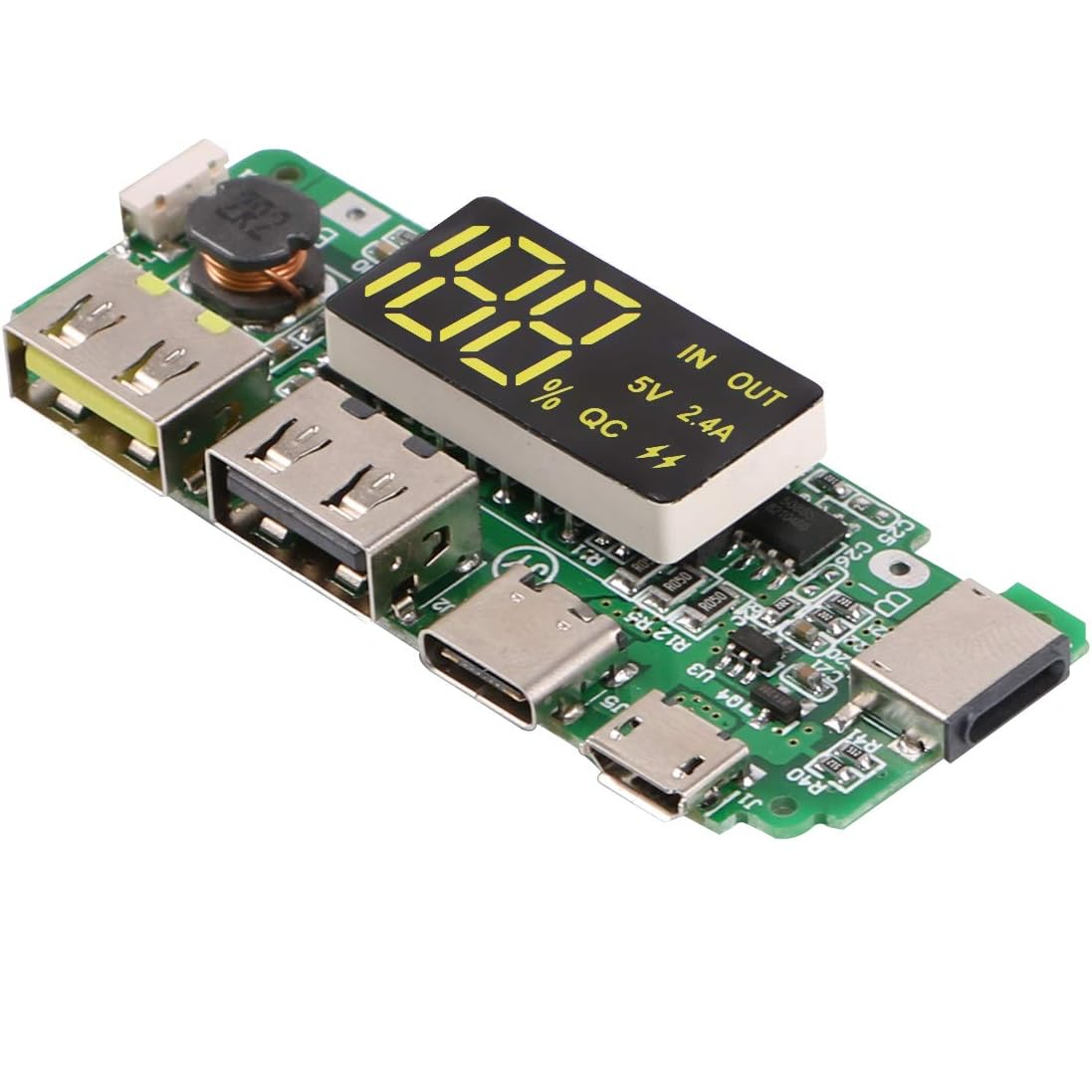 Charging Module Board Power Bank 5V 2.4A Dual USB Micro/Type-C USB With LED Display
