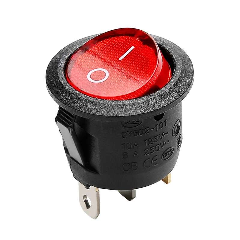 KCD1 ON/OFF Rocker Switch 3Pins 6A/250VAC 10A/125VAC 20mm with LED - Red