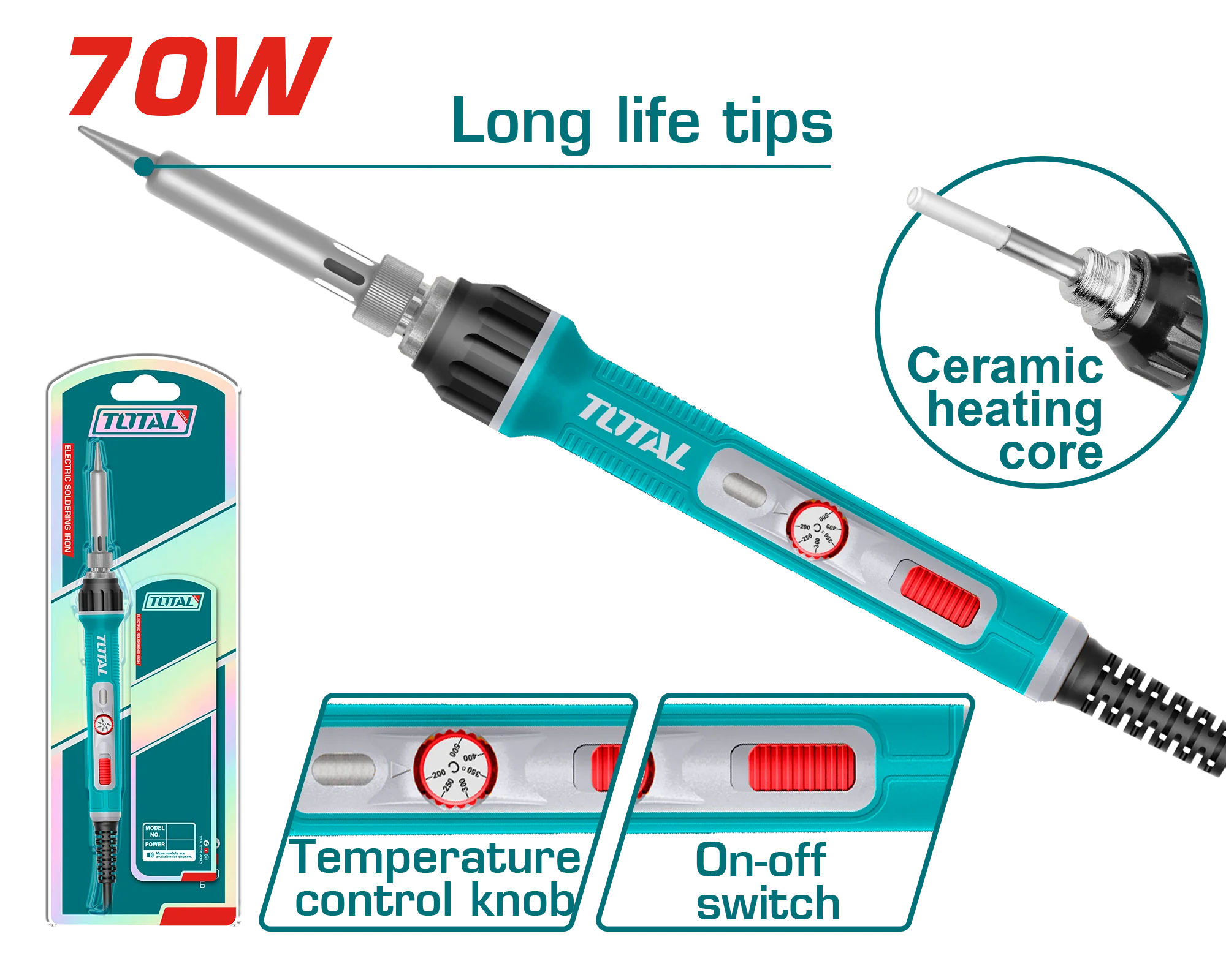 Total 70W Electric Soldering Iron with Adjustable Temperature Control - Model TET01606