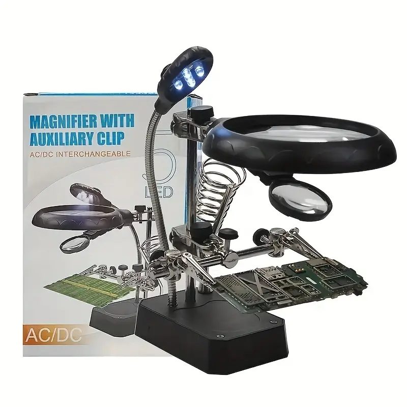 TE-800 Third Hand Magnifying Stand with Auxiliary Clip and 5 LEDs